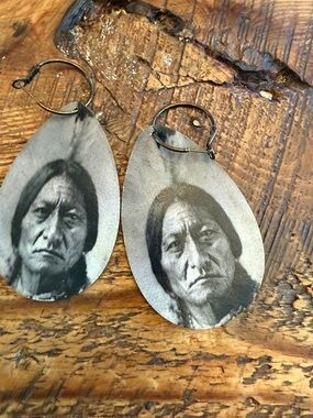 Black & White Teardrop Earrings with Vintage Portraits Indian